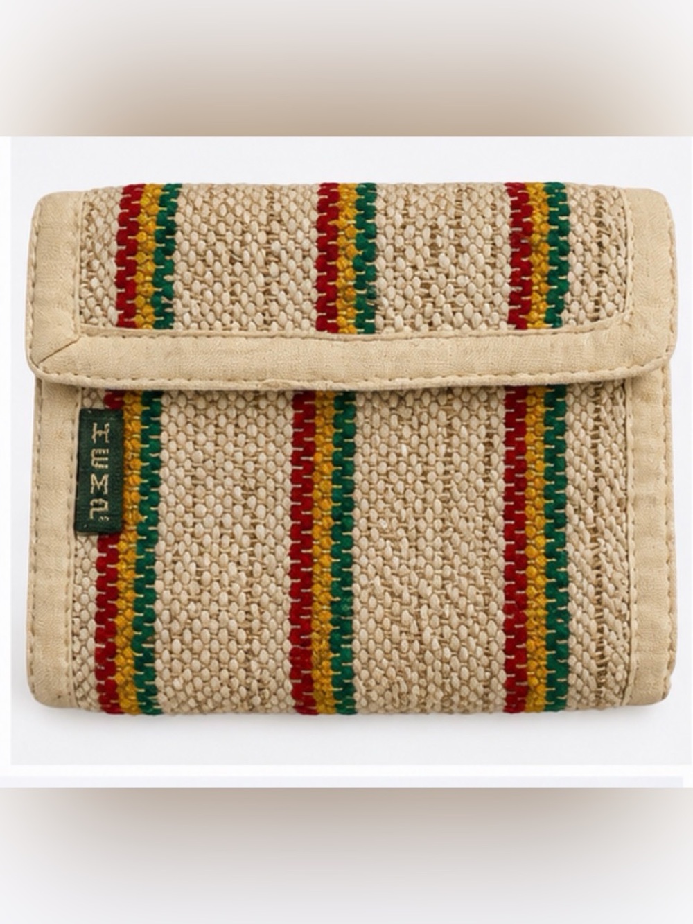 Handwoven Hemp Fold Wallet with Red-Green-Yellow Stripes